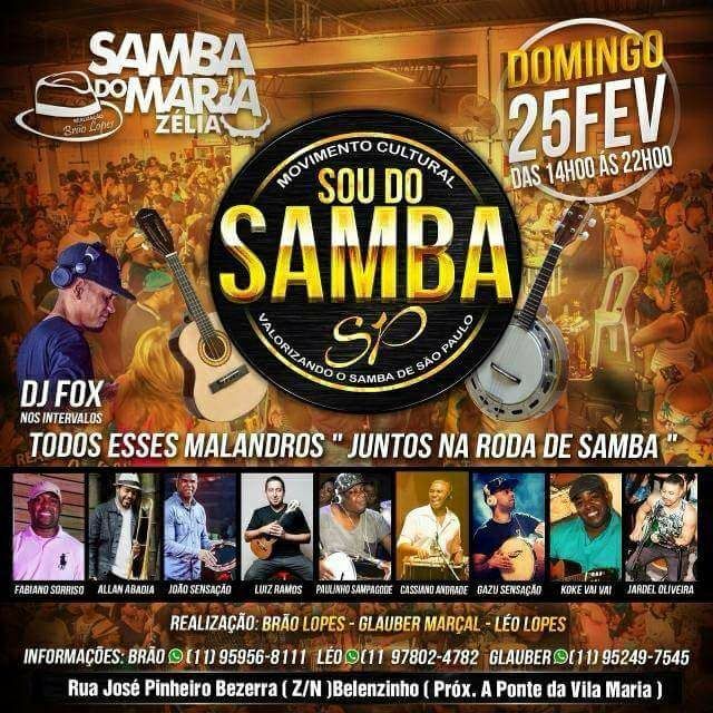 Movimento Cultural Sou do Samba SP traz roda de samba e DJ Fox na discotecagem #nota